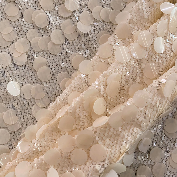 Sequin Paillette Embroidered Tulle - Bisque