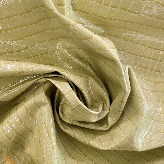 Patent Alligator Faux Leather - Large Pattern - Pale Olive