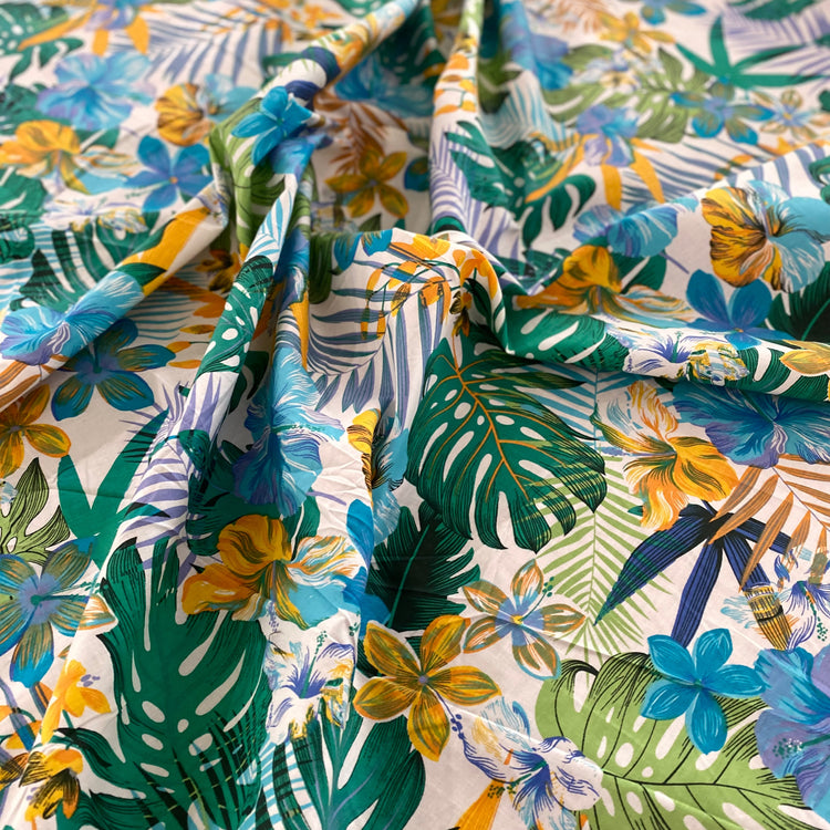 Tropical Hawaiian Cotton Lawn - Aqua/Teal