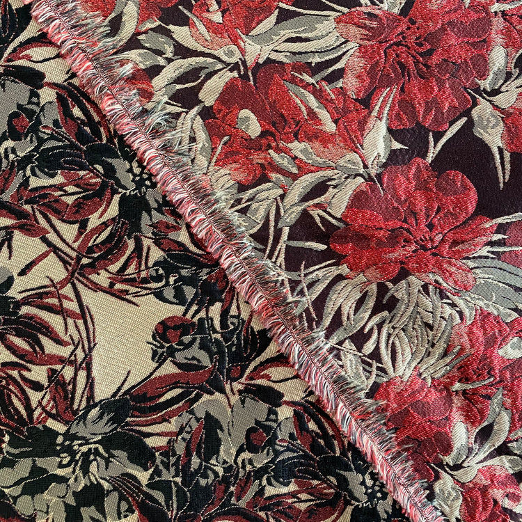 Weeping Pear Brocade - Metallic - Crimson / Beige