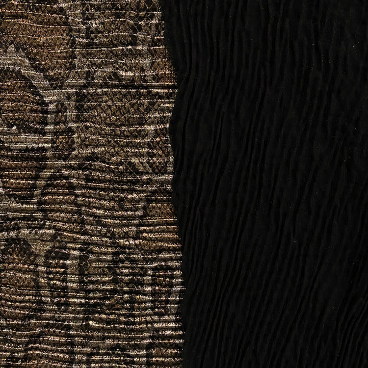 Snake Skin Metallic Foil Plisse Satin - Bronze / Gold / Black
