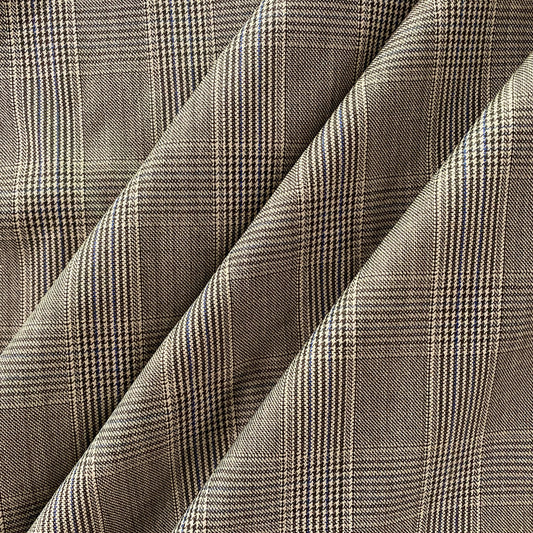 Australian Merino Worsted Wool Gabardine - Glen Plaid - Black / White / Blue