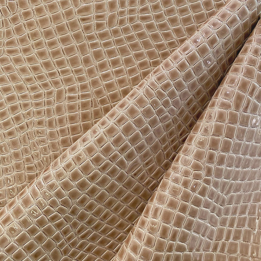 Patent Alligator Faux Leather - Medium Pattern - Tan