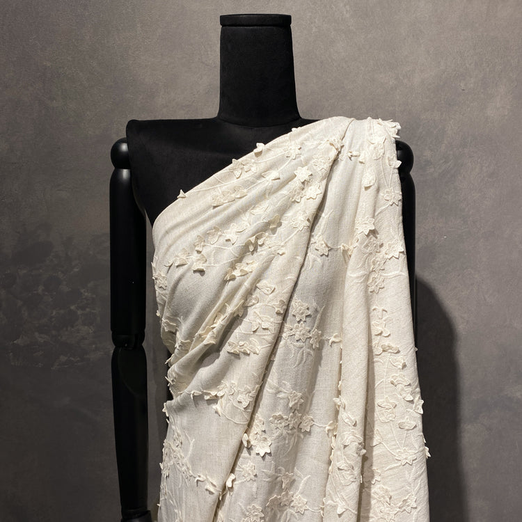 Embroidered 3D Applique Cherry Blossom Linen - Undyed