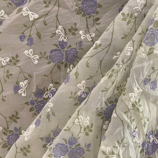 Puffy Butterflies Hammered Organza (Deadstock) - Honey Dew / Indigo