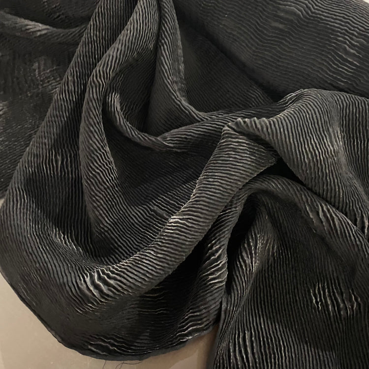 Burnished Spot Plisse Satin - Black