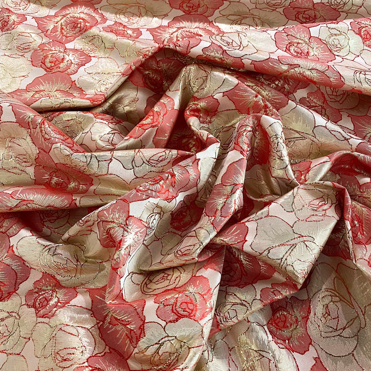 Raised Edge Rose Brocade - Metallic - Crimson/Gold