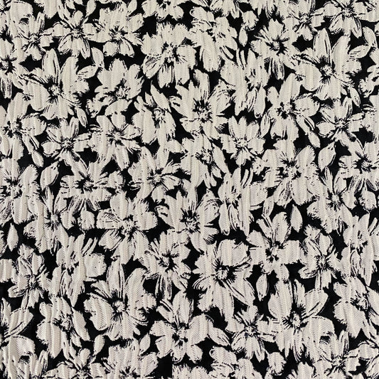 Wrinkled Floral Motif Jacquard - White/Black