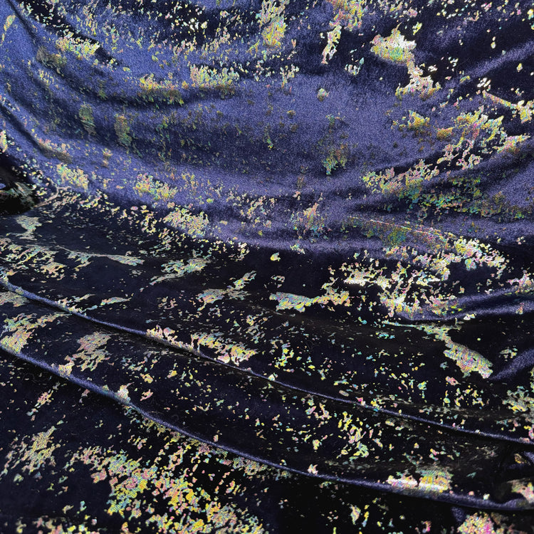 Abstract Holographic Splatter Velour - Midnight Blue