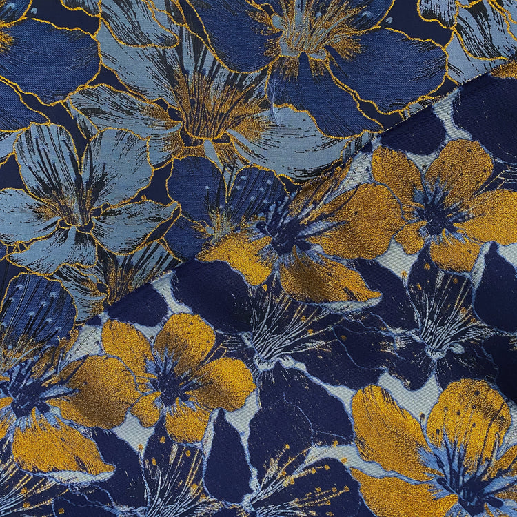 Gold Leaf Lily Jacquard - Light Sky Blue/Denim