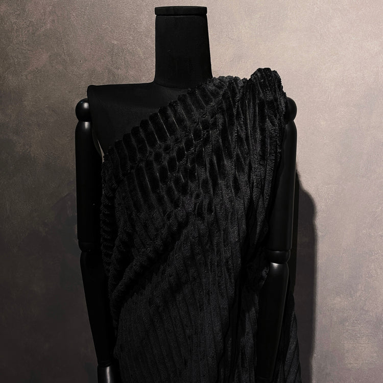 Pelted Striped Faux Fur - Short Pile -  Black