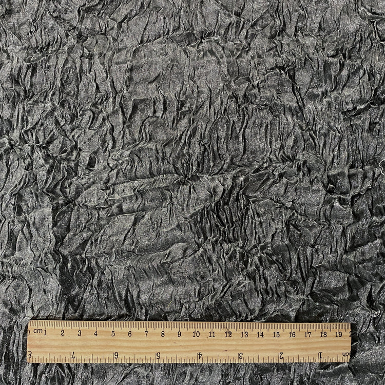 Bonded Plisse Metallic Satin - Dark Silver Grey