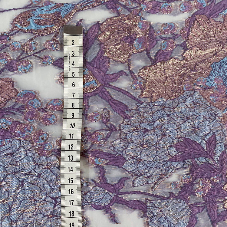 Metallic Floral/Birds Brocade Organza - Pale Violet/Air Blue