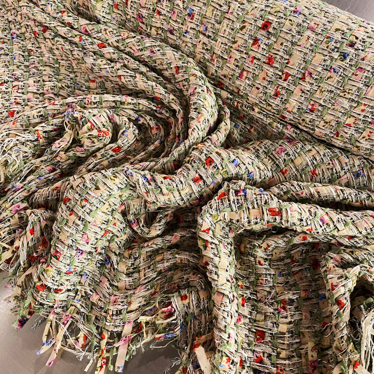 Field of Flowers Loose Woven Tweed - Green / Cherry