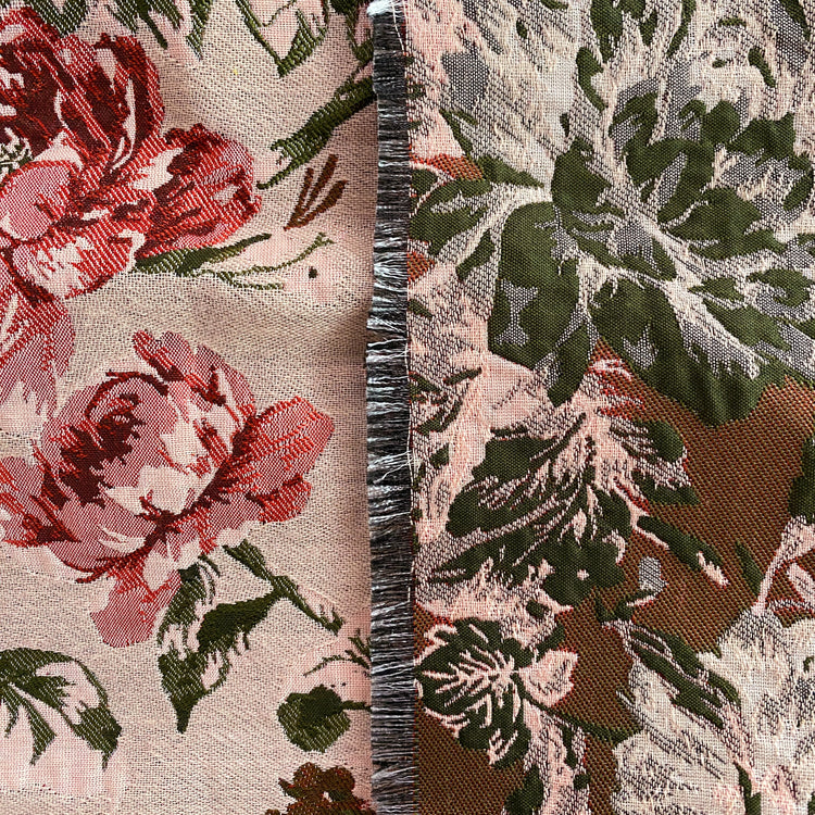 Soft Rose Brocade - Blush / Crimson / Olive Drab