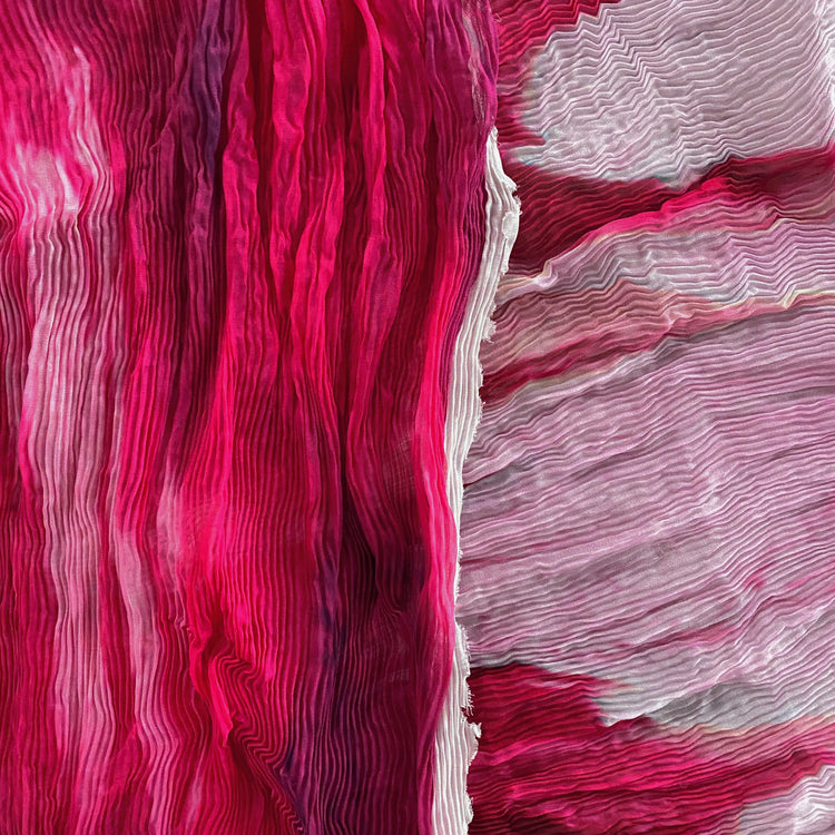 Flame Print Plisse Chiffon - Crimson / Fuchsia