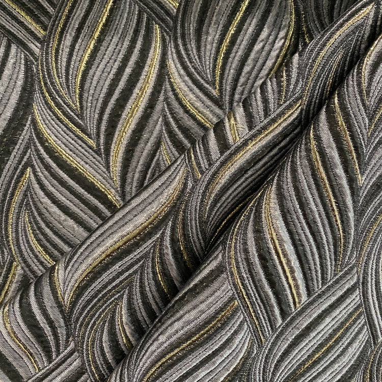 Baroque Leaves Wave Brocade - Silver / Gold / Grey