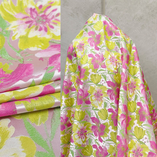 Day Lily & Peony Jacquard - Pink/Pale Green