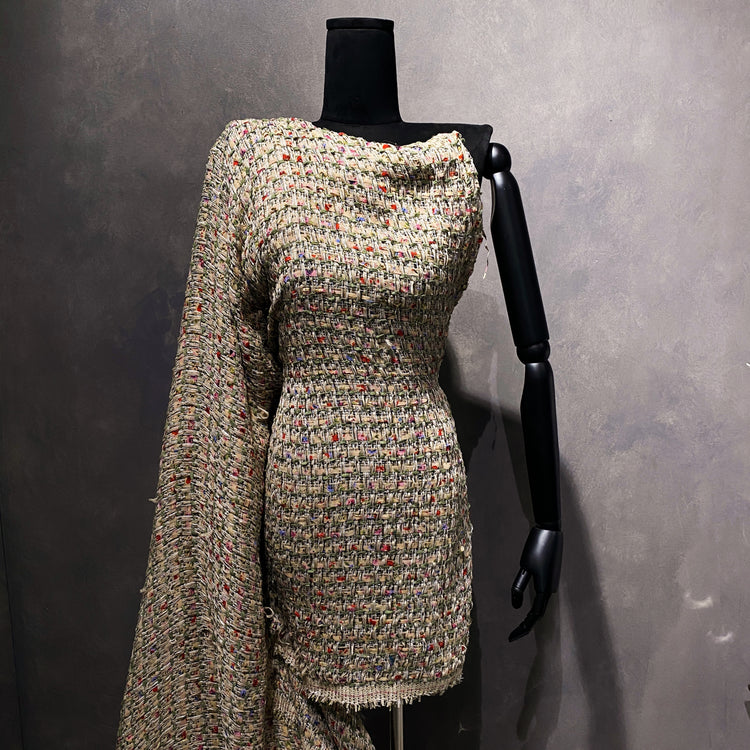 Field of Flowers Loose Woven Tweed - Green / Cherry