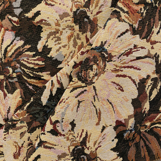 Oil-Painted Floral Tapestry Jacquard - Sienna Brown / Cornsilk / White