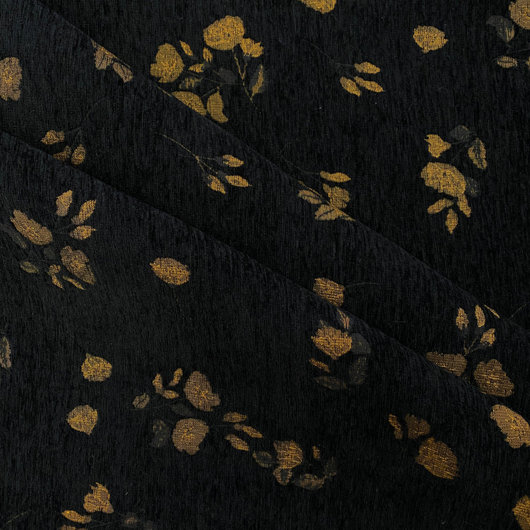 Chenille Jacquard with Flower Motif - Black / Dark Orange