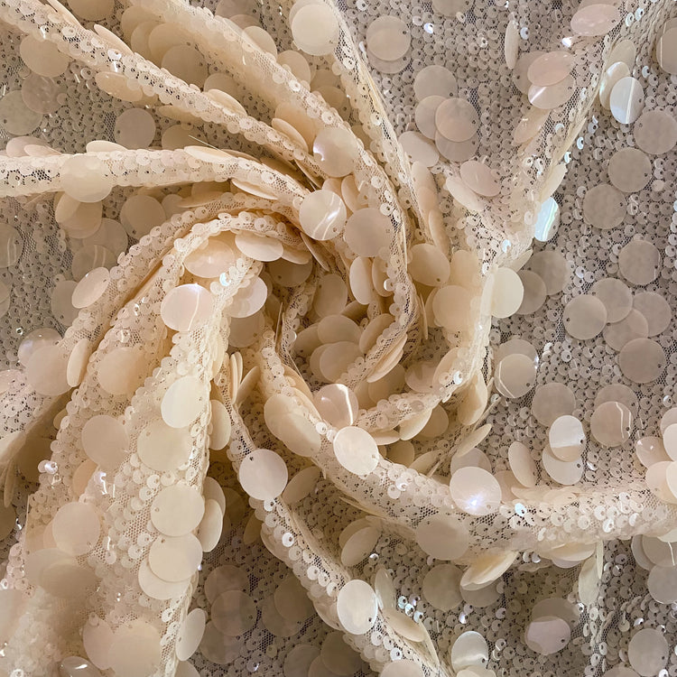 Sequin Paillette Embroidered Tulle - Bisque