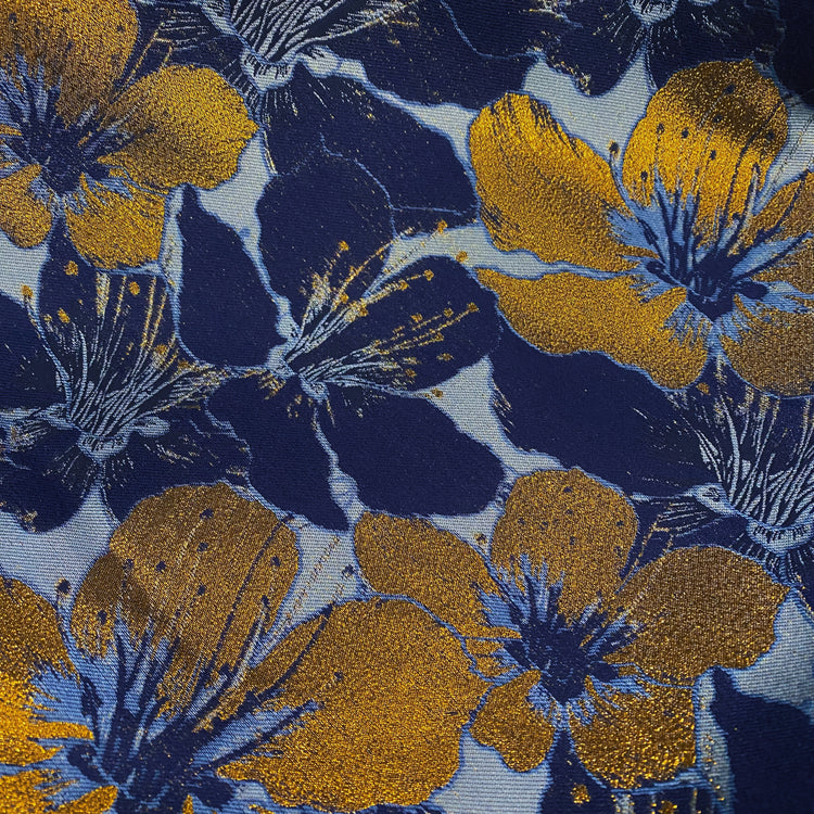 Gold Leaf Lily Jacquard - Light Sky Blue/Denim