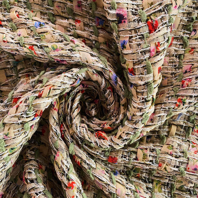 Field of Flowers Loose Woven Tweed - Green / Cherry