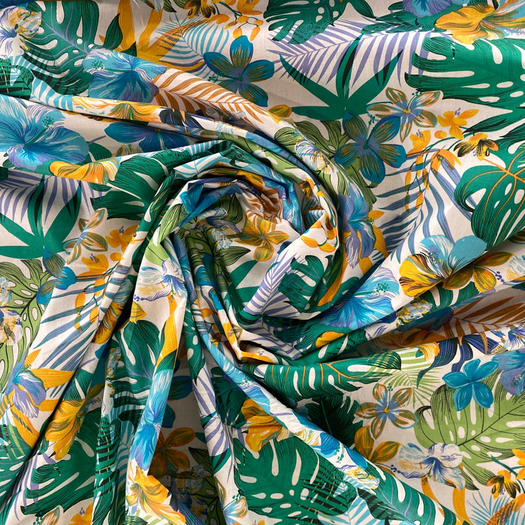 Tropical Hawaiian Cotton Lawn - Aqua/Teal