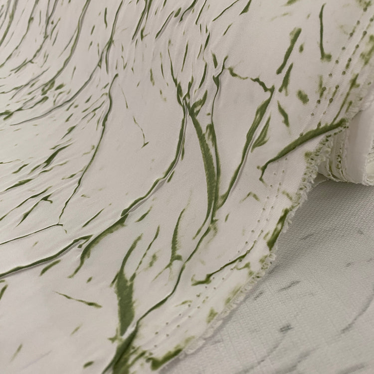 Abstract Frottage Print Sateen Bonded - White/Green