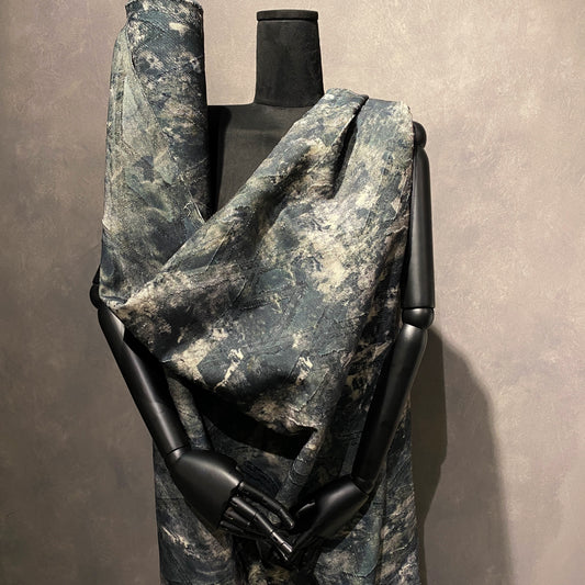 Ink Blot Camo Denim Jacquard - Dark Sea Green / Ivory