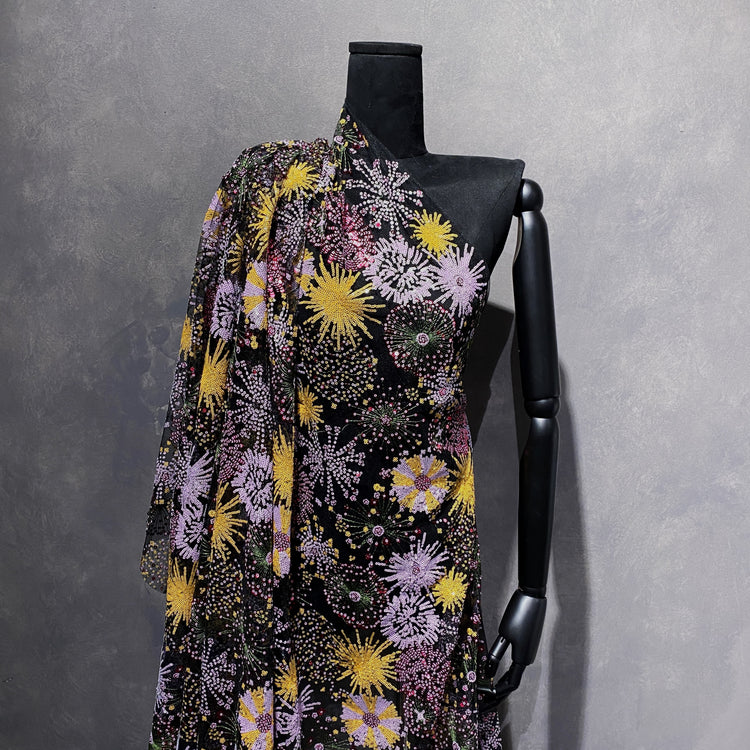 Firework Floral Sequinned Net - Black