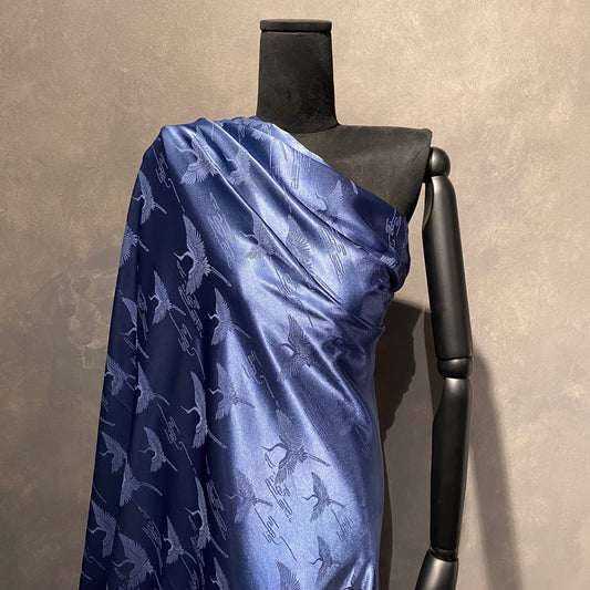 Crane Satin Poly/Silk Damask - Dark Steel Blue