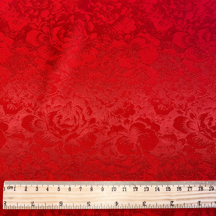 Satin Rose-field Damask - Red