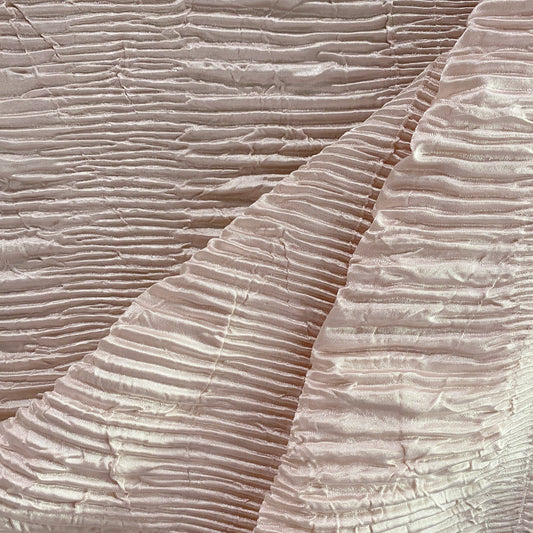 Crushed Striped Plisse Satin - Blush White