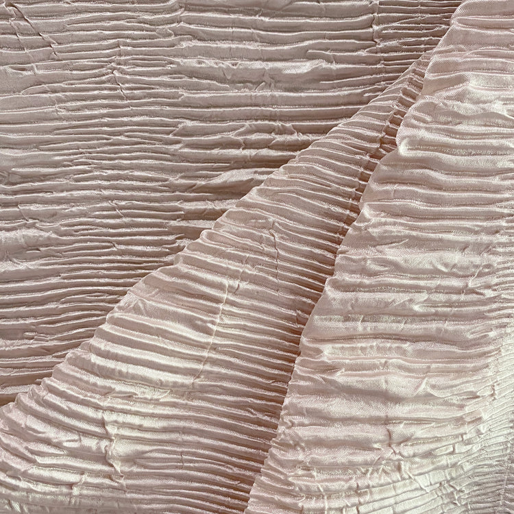 Crushed Striped Plisse Satin - Blush White