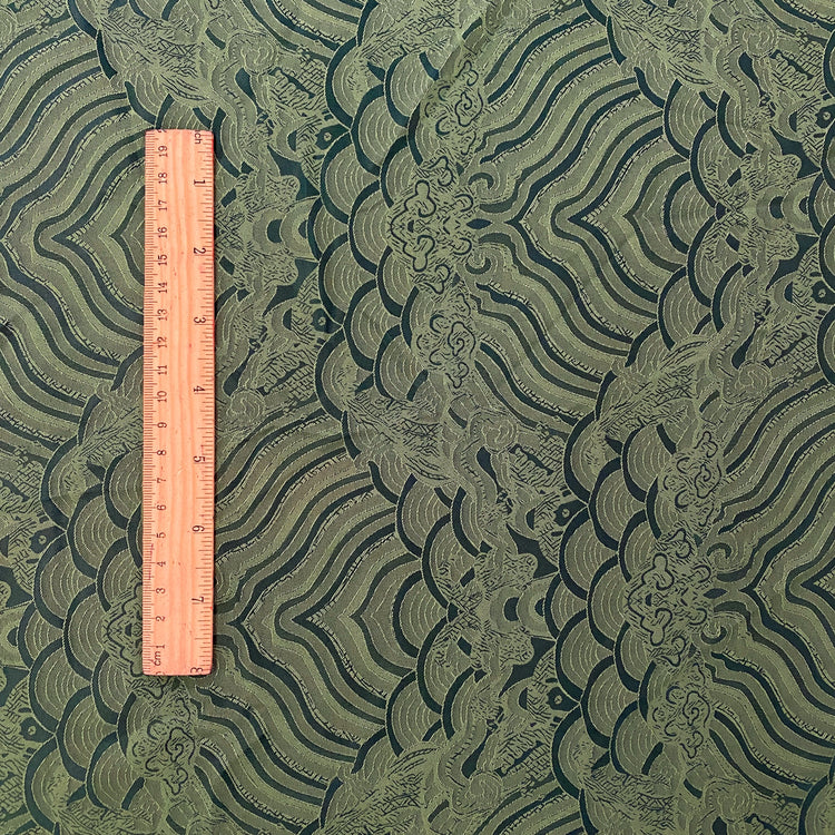 Seigaiha Motif Damask Woven - Moss Green / Emerald