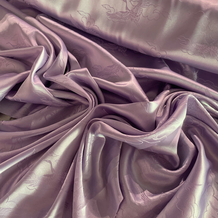 Satin Crane Motif Damask Jacquard - Lavender