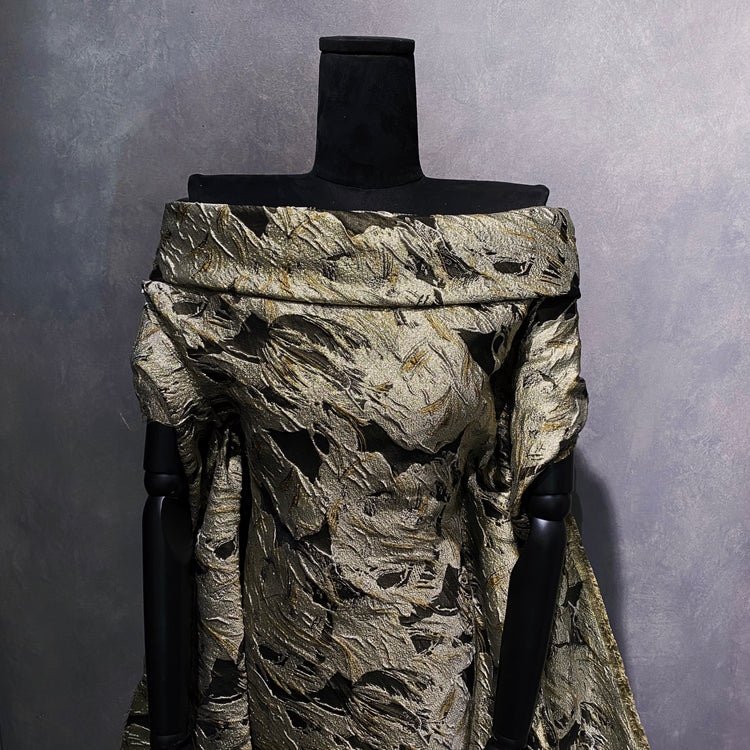 Abstract Impasto Paint Metallic Brocade - Light Gold / Dark Umber