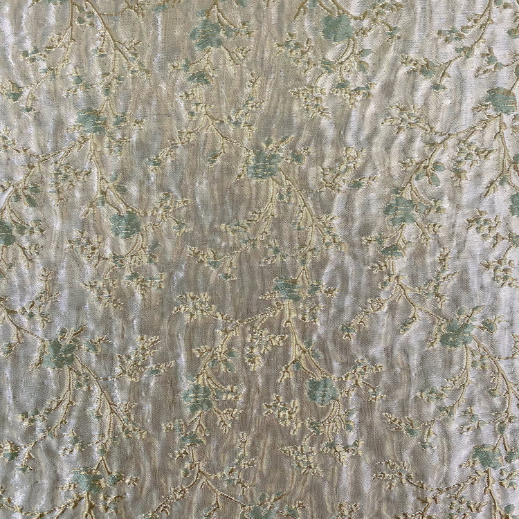 Floral Blossom Brocade - Metallic - Gold/Sea Green