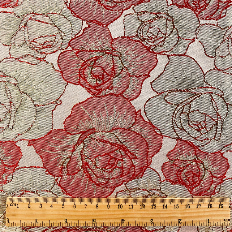 Raised Edge Rose Brocade - Metallic - Crimson/Gold