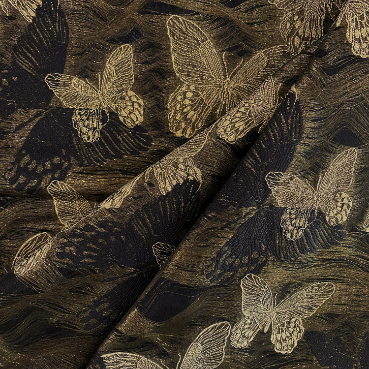Butterfly Dreamscape Double Woven Jacquard - Metallic Gold / Black