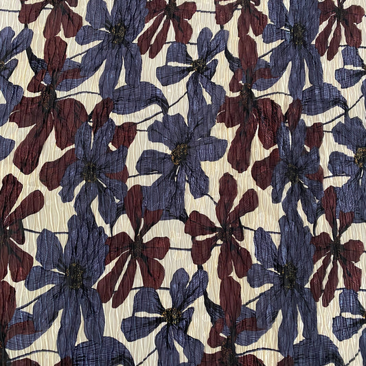 Clematis Wave Pleated Dobby Voile - Slate Blue / Bordeaux