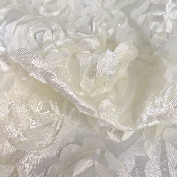 3D Rose Motif Satin - White