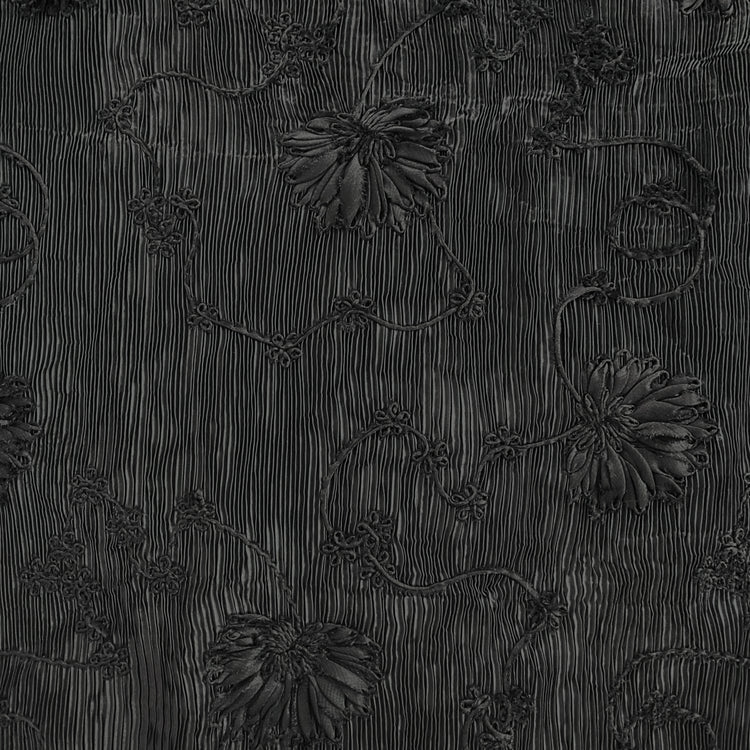 Bonded Plisse with 3D Floral Embroidery - Black