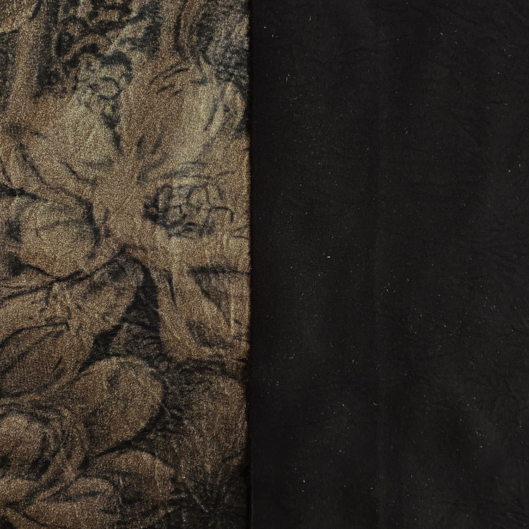 Floral Relief Metallic Satin - Antique Brass / Black
