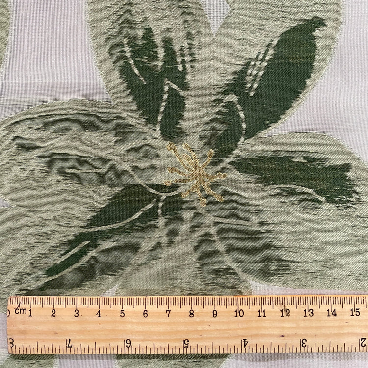 Tropical Flower Organza Jacquard - Light Green / White / Metallic Gold