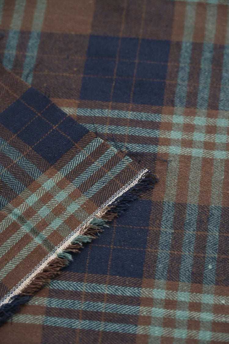 Herringbone Cotton Flannel Check - Midnight Blue/Saddle Brown