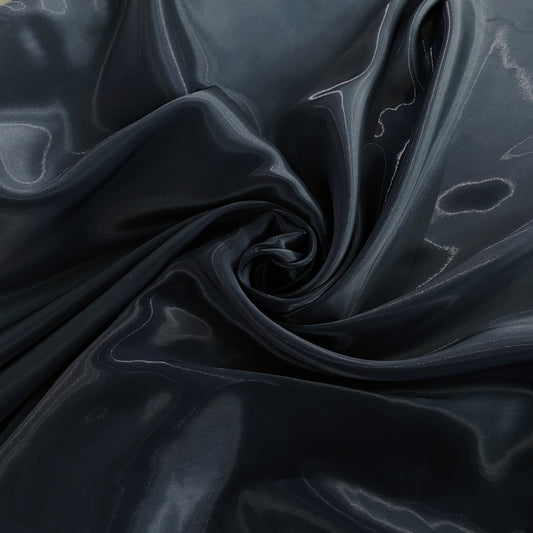 Fabric Lab Exclusive - Satin Backed Liquid Shimmer - Dark Grey Blue