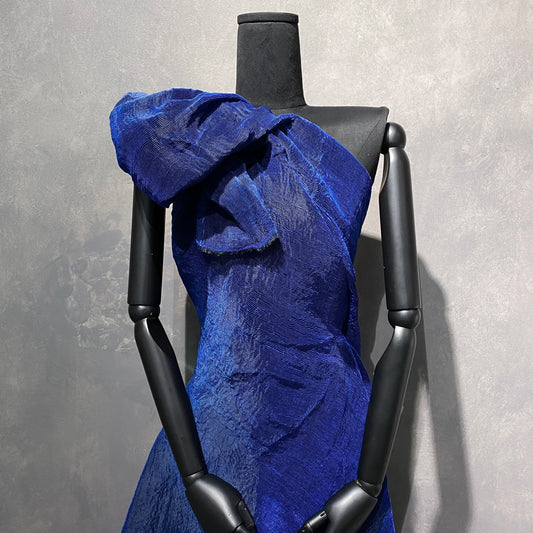 Plisse Shot Organza - Ultramarine / Black